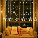12 Stars 138 Led Curtain String Lights Window Curtain Lights with 8 Flashing Modes Decoration for Christmas, Wedding, Party, Home, Patio Lawn Warm White (138 Led-Star, Copper, Pack of 1)