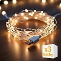 5 Meter Copper Fairy String Lights with USB Cable for Home Decoration, Warm White (Pack of 3)