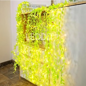 artificial leaf curtain led string light 200 leds 8 modes remote control adjustable brightness ac plug - for home warm white 3 meter-copper