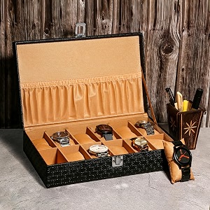 ledo watch box case organizer in 12 slots of watches in black amp cream color for unisex