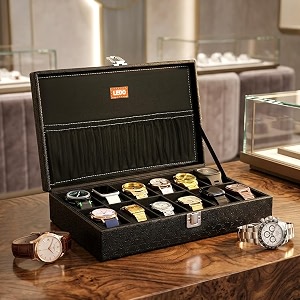ledo men39s and women39s watch box holder organizer case in 12 slots of watches in pu leather with black color
