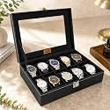 LEDO Leather Men's And Women's Watch Box Organizer Case In 10 Slots Of Watches In Black Color (Blackandblack)