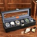 LEDO Watch Box Holder Organizer Case with 6 Slots, Transparent Look, Black &amp; Gray Color Velvet