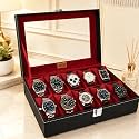 LEDO Watch Box Holder Organizer Case in 6 slots of Watches with Transparent Look Black &amp; Cherry color Velvet