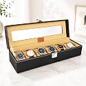 LEDO Watch Box Holder Organizer Case in 6 slots of Watches with Transparent Look Black &amp; Cream color Velvet