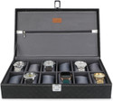 LEDO Men's & Women's Watch Box 12 Slots watches PU Leather Royal Black & Gray Color Watch Box (Black, Holds 12 Watches)