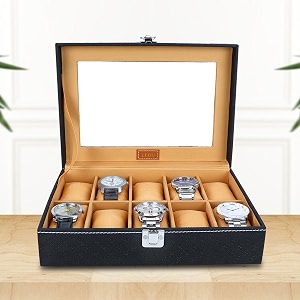 ledo watch box case organizer in 10 slots of watches for men and women with transparent look display holder royal black amp cream