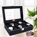 LEDO Leather Watch Box Case Organizer In 10 Slots Of Watches For Men And Women With Transparent Look Display Holder Black Color