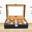 LEDO Watch Box Case Organizer in 10 slots of Watches for Men and Women with Transparent Look Display Holder Royal Black &amp; Cream
