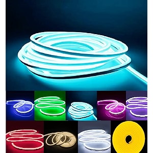 neon led strip light 164ft5m 12v dc 600 smd2835 leds waterproof flexible led neon light for indoors outdoors decor  ice blue  no power adapter