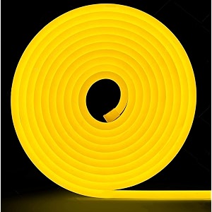 neon led strip light 164ft5m 12v dc 600 smd2835 leds waterproof flexible led neon light for indoors outdoors decor  yellow  no power adapter