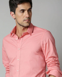 lee cross men solid casual pink shirt
