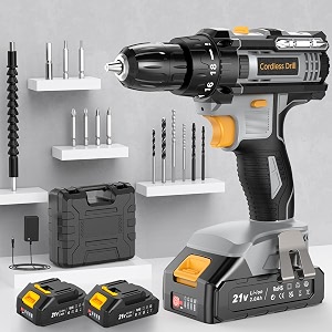 leeikoo cordless drill power drill 21v combi drill set 42nm with 2 batteries 20ah 10mm chuck 2 speeds 181 torque led light 14pcs drill set for garden diy project grey