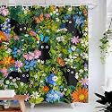 Leeisysme Cute Cat Floral Shower Curtain, Funny Colorful Whimsical Kitty Wildflower Garden Pretty Girly Unique Shower Curtains for Bathroom Decor, 72x72 inch