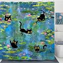 Leeisysme Cute Cat Shower Curtain, Funny Cool Whimsical Kitty Monet Lotus Unique Shower Curtains for Bathroom Decor, 72x72 inch