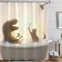 Leeisysme Funny Cat Dinosaur Shower Curtain, Cute Fun Dino Trex Kitty in Bathtub Silhouette Shower Curtains, Cool Unique Whimsical Bathroom Decor, 72x72 inch