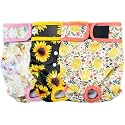 Leekalos Reusable Washable Dog Diapers Female (3 Pack) - Highly Absorbent Doggie Diapers - Size Adjustable Puppy Diapers for Dog Period Panties (Small, Sunflower)