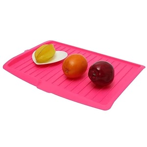 dish drainer board plastic sink drip sloping draining tray with kitchen storage bag- 1pack pink