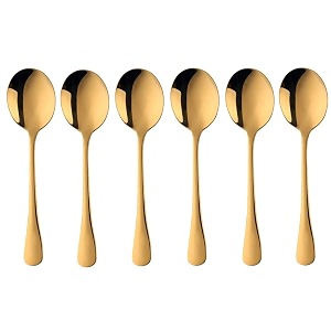 gold soup spoons stainless steel round spoons with gold titanium plating gold dinner spoon table spoon spoons silverware dishwasher safe set of 6