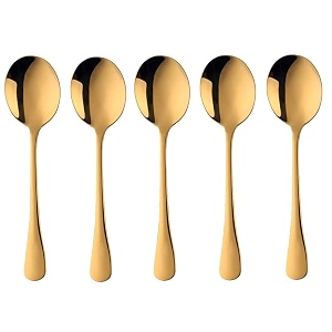 gold soup spoons stainless steel round spoons with gold titanium plating gold dinner spoon table spoon spoons silverware dishwasher safe set of 5