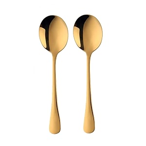 gold soup spoons stainless steel round spoons with gold titanium plating gold dinner spoon table spoon spoons silverware dishwasher safe set of 2