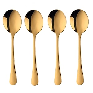 gold soup spoons stainless steel round spoons with gold titanium plating gold dinner spoon table spoon spoons silverware dishwasher safe set of 4