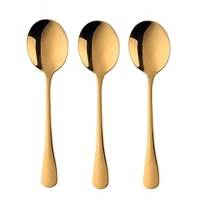 gold soup spoons stainless steel round spoons with gold titanium plating gold dinner spoon table spoon spoons silverware dishwasher safe set of 3