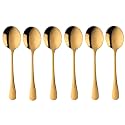Gold Soup Spoons, Stainless Steel Round Spoons with Gold Titanium Plating, Gold Dinner Spoon Table Spoon, Spoons Silverware Dishwasher Safe (Set of 6)