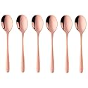 Rose Gold Soup Spoons, Stainless Steel Round Spoons with Rose Gold Titanium Plating, Rose Gold Dinner Spoon Table Spoon, Spoons Silverware Dishwasher Safe (Set of 6)