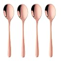 Rose Gold Soup Spoons, Stainless Steel Round Spoons with Rose Gold Titanium Plating, Rose Gold Dinner Spoon Table Spoon, Spoons Silverware Dishwasher Safe (Set of 4)