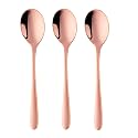 Rose Gold Soup Spoons, Stainless Steel Round Spoons with Rose Gold Titanium Plating, Rose Gold Dinner Spoon Table Spoon, Spoons Silverware Dishwasher Safe (Set of 3)