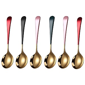 soup spoons stainless steel 1810 round head soup spoons modern thick short handle stainless steel korean spoon dinner metal spoons for soup graindessertmilkteacoffee 73 inch 6pcs