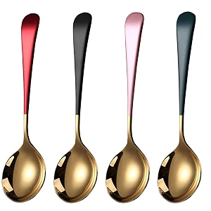 soup spoons stainless steel 1810 round head soup spoons modern thick short handle stainless steel korean spoon dinner metal spoons for soup graindessertmilkteacoffee 73 inch 4pcs