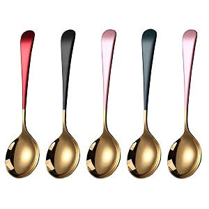 soup spoons stainless steel 1810 round head soup spoons modern thick short handle stainless steel korean spoon dinner metal spoons for soup graindessertmilkteacoffee 73 inch 5pcs