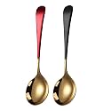 Soup Spoons Stainless Steel, 18/10 Round Head Soup Spoons, Modern Thick Short Handle Stainless Steel Korean Spoon, Dinner Metal Spoons for Soup, Grain,Dessert,Milk,Tea,Coffee, 7.3 Inch (2PCS)
