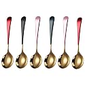 Soup Spoons Stainless Steel, 18/10 Round Head Soup Spoons, Modern Thick Short Handle Stainless Steel Korean Spoon, Dinner Metal Spoons for Soup, Grain,Dessert,Milk,Tea,Coffee, 7.3 Inch (6PCS)