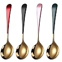 Soup Spoons Stainless Steel, 18/10 Round Head Soup Spoons, Modern Thick Short Handle Stainless Steel Korean Spoon, Dinner Metal Spoons for Soup, Grain,Dessert,Milk,Tea,Coffee, 7.3 Inch (4PCS)