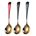 Soup Spoons Stainless Steel, 18/10 Round Head Soup Spoons, Modern Thick Short Handle Stainless Steel Korean Spoon, Dinner Metal Spoons for Soup, Grain,Dessert,Milk,Tea,Coffee, 7.3 Inch (3PCS)