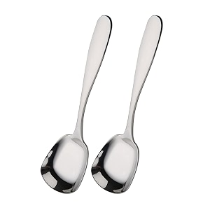 stainless steel dessert spoons square head spoons ice cream spoons stirring spoon table spoons dinner spoons rice spoons flat square spoon for tea dessert sugar pack of 2 small