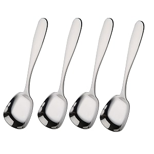 stainless steel dessert spoons square head spoons ice cream spoons stirring spoon table spoons dinner spoons rice spoons flat square spoon for tea dessert sugar pack of 4 small
