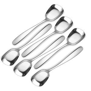 stainless steel dessert spoons square head spoons ice cream spoons stirring spoon table spoons dinner spoons rice spoons flat square spoon for tea dessert sugar pack of 6 big
