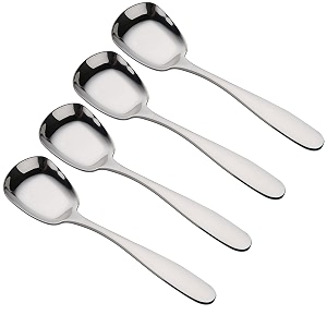 stainless steel dessert spoons square head spoons ice cream spoons stirring spoon table spoons dinner spoons rice spoons flat square spoon for tea dessert sugar pack of 4 big
