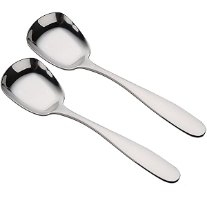 stainless steel dessert spoons square head spoons ice cream spoons stirring spoon table spoons dinner spoons rice spoons flat square spoon for tea dessert sugar pack of 2 big