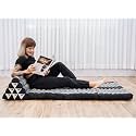 Leewadee Comfortable Japanese Floor Mattress - Thai Floor Bed with Triangle Cushion - Futon Mattress - XL Extra Wide Thai Massage Mat, 67 x 31 inches, Blue, Kapok Filling