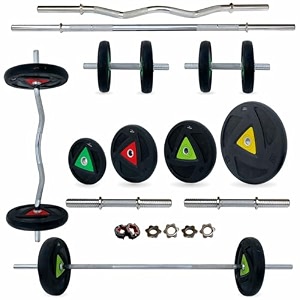 leeway 80kg combo  home gym set for men  barbell rod with plates and dumbbell set  rubber weight plates 3 ft curl  5 ft rod 28mm  gym equipments zym jim ka saman 80kg set 25x45x475x410x2