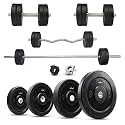 Leeway 90kg Combo | Home Gym Set for Men | Barbell Rod with Plates and Dumbbell Set | Rubber Weight Plates, 3 Ft Curl + 5 Ft Rod (28mm) | Gym Equipments Zym, Jim ka Saman (90kg Set (2X4+3X4+5X6+10X4))