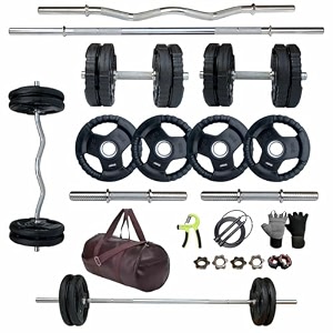 leeway 40kg combo  home gym set for men  barbell rod with plates and dumbbell set  rubber weight plate 3 ft curl  5 ft rod 28mm  weightlifting gym equipments for home workout kit zym 1 black 40kg set 25x45x6