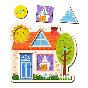 lefan montessori wooden pegged shape sorter puzzle house themed peg board sensory shape matching game for toddlers big knobs easy grip sorting toy for kids age 3 years