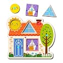 Lefan Montessori Wooden Pegged Shape Sorter Puzzle House Themed Peg Board, Sensory Shape Matching Game for Toddlers, Big Knobs Easy Grip Sorting Toy for Kids Age 3+ Years