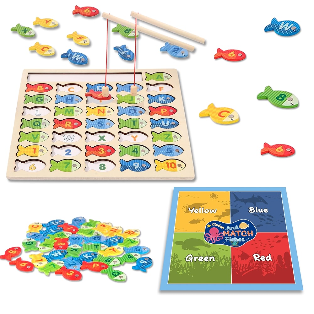 Lefan Wooden Magnetic Fishing Game Toddlers Montessori Motor Skills Toy ...